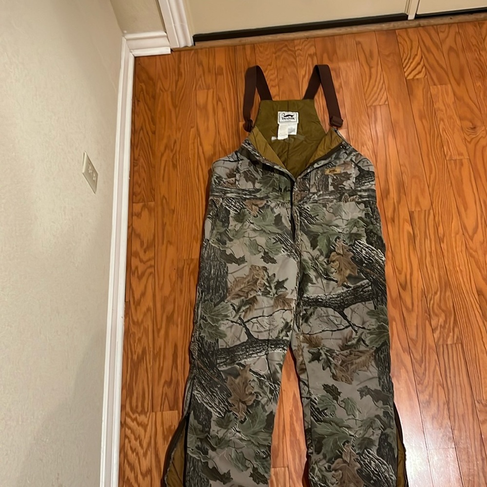 Duxbak Large regular bib overalls coveralls in camouflage, Made in USA.
